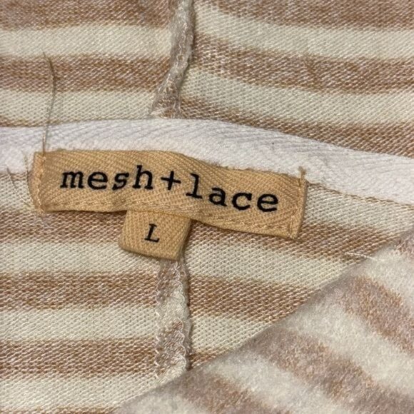 Striped Beige & White Hooded Poncho By Mesh + Lace L Polyester/Rayon/Spandex Ble - Picture 4 of 9